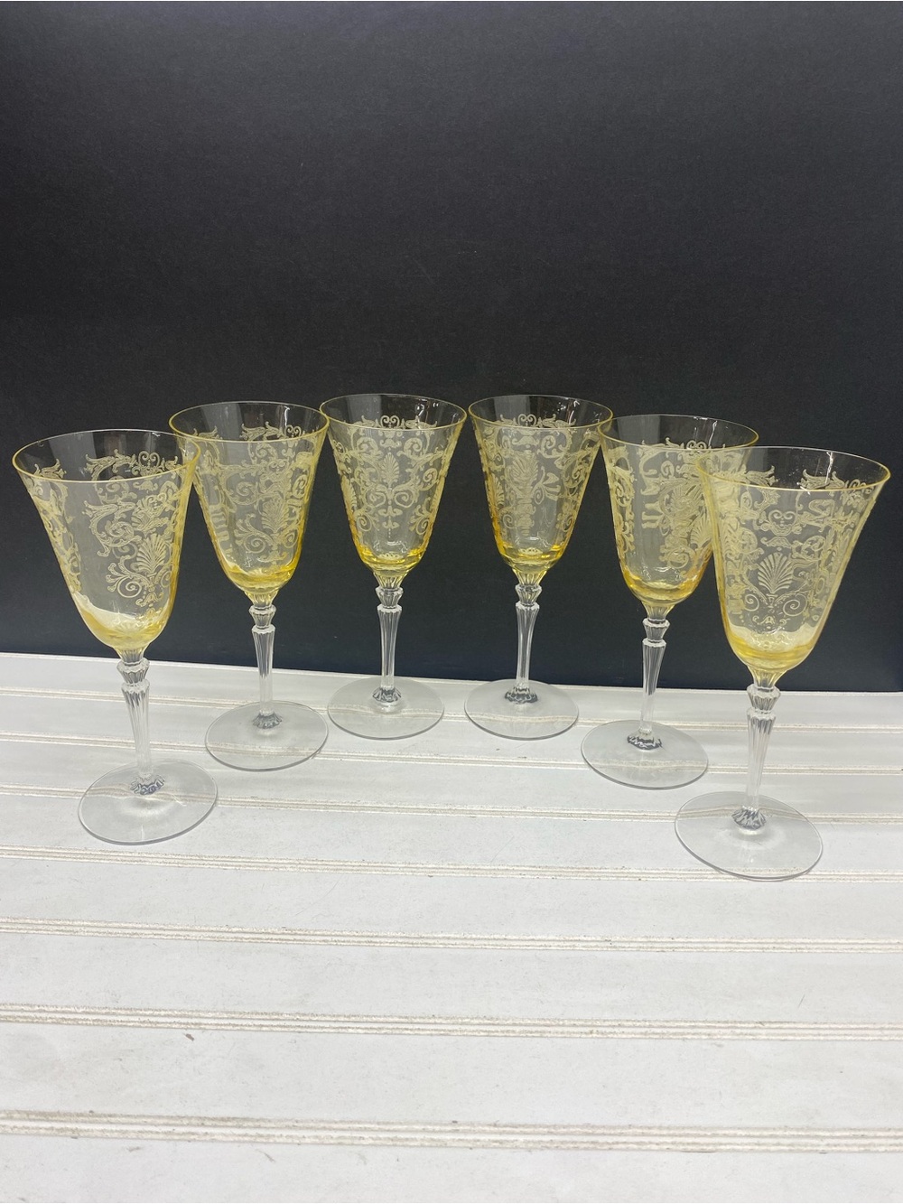 Fostoria Versailles Topaz Etched Crystal Wine Glasses - Set of 6